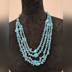 4 Strand Blue Turquoise Neck 27"